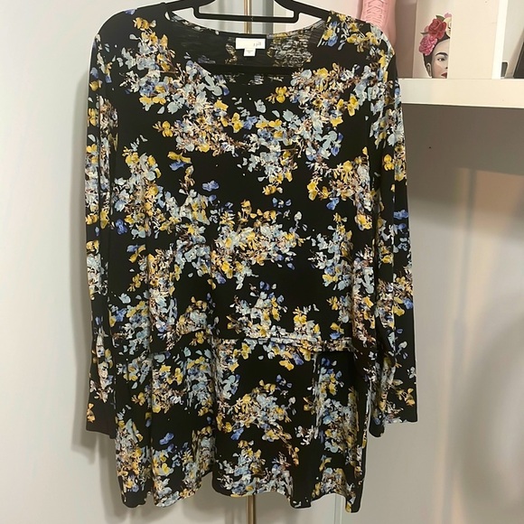 J. Jill Tops - J Jill Black Blue Floral Overlay Tunic